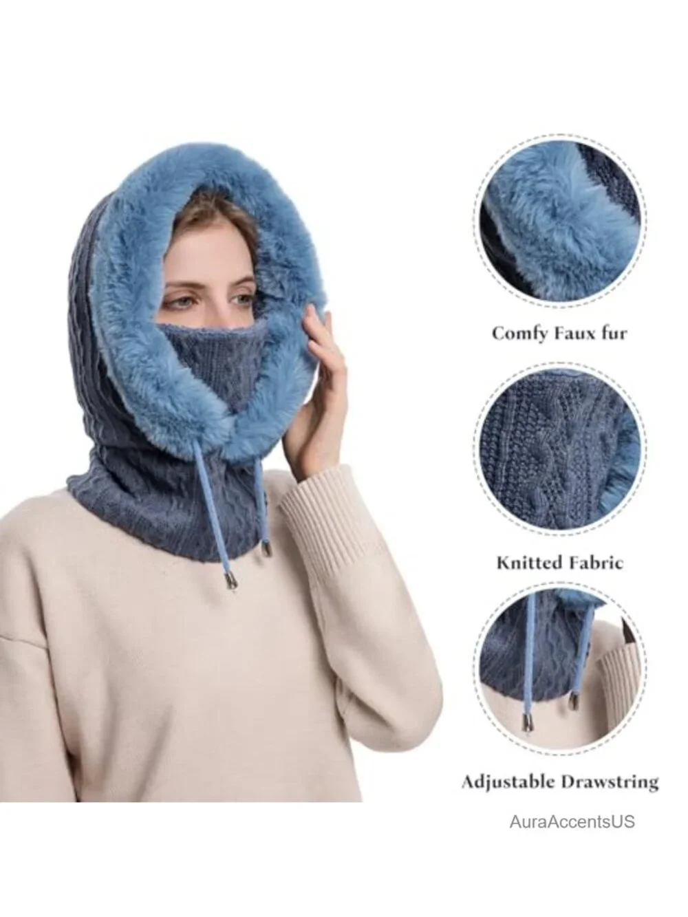 Women's Fleece Lined Knit Balaclava Winter Beanie Hat